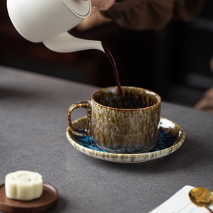 Ceramic Coffee <b>Cup</b> Saucer Set High Aesthetic Value Colorful Glazed Creative Kiln-Turned Modern Minimalist Design Party Gift - Product Image 3