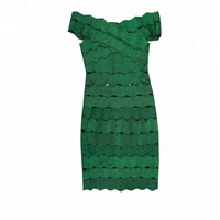 Robe bandage verte brillante à épaules dénudées, nouveau style, jacquard épais, robe moulante de soirée pour femmes