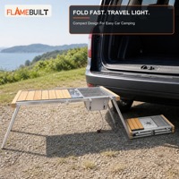 Table de camping pliante en acier inoxydable FLAMEBUILT avec gril à gaz 100 cm, plateau modulaire IGT, pieds en aluminium à commande par cadran, cuisine