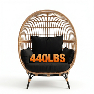 Fauteuil œuf surdimensionné en osier pour intérieur et extérieur, avec 4 coussins, pour <span class=keywords><strong>jardin</strong></span>, salon ou terrasse, avec structure en acier - Product Image 1