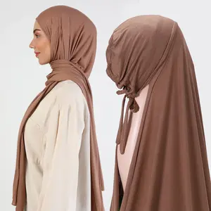 Wholesale High Quality Shawl Muslim Women Scarf Ready to Wear Premium 2in1 Inner Cap Stretchy Cotton Sports Instant Jersey Hijab