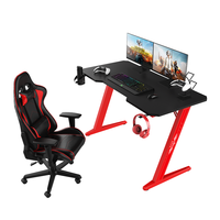 Vente en gros d'usine lumière LED RVB bureau de joueur en forme de Z noir jambe rouge simple salle de jeux ordinateur bureau de jeu