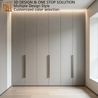 Armoire de chambre à coucher sur mesure haut de gamme en contreplaqué gris, modulaire, avec fermeture amortie, du sol au plafond, étagères réglables intégrées