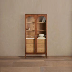 <span class=keywords><strong>Armoire</strong></span> en verre de luxe contemporaine à 2 portes en bois de chêne massif finition noyer design antique moderne pour la maison salon hôtel/villa - Product Image 1