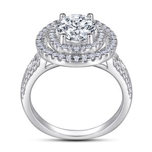 Anillo de Halo Doble de Plata de Ley Sun Star con Rodio, Zirconia Cúbica Ovalada, Engaste Clásico, Certificado CMA, para Bodas, Fiestas, Moda - Product Image 3