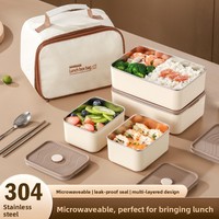 Boîte à lunch isotherme à double niveau en acier inoxydable 304, compatible micro-ondes, ensemble repas thermique pour employés de bureau, ustensiles de conservation de la chaleur