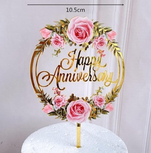 Décoration de gâteau en acrylique doré, 24 pièces, motifs <span class=keywords><strong>fleurs</strong></span>, <span class=keywords><strong>joyeux</strong></span> <span class=keywords><strong>anniversaire</strong></span>, pour fête d'<span class=keywords><strong>anniversaire</strong></span>, fournitures de desserts - Product Image 2