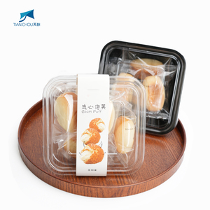 Boîte d'emballage alimentaire carrée en plastique PET recyclé, écologique et jetable, pour sushi, salade, fruits, avec couvercle transparent/noir - Product Image 1