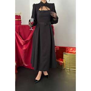 Vestido de Fiesta Vintage al por Mayor, Largo hasta el Suelo, Talla XL, Negro, con Encaje, Copas de Ganchillo, Decoración de Cuentas y Lentejuelas, Estilo Imperio y Escote Corazón - Product Image 2