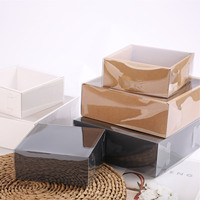 Boîte d'emballage de cadeau de boulangerie de chocolat de Noël pliable en papier carré artisanal noir marron blanc personnalisé avec couvercle en PVC transparent
