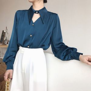 새로운 봄 가을 한국 스타일 캐주얼 다용도 긴팔 단색 셔츠 우아한 베이직 트렌디 블라우스 - Product Image 6