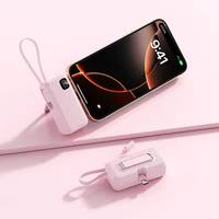 Mini batterie externe portable avec écran LED numérique et support de téléphone 2-en-1, double charge, câble intégré