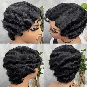 Promotion $15 13x4 Lace Frontal <b>Wigs</b> Short Cut Finger Wave Brazilian Human Hair <b>Wigs</b> 100% Human Hair <b>Wigs</b> Hot Selling Wholesale - Product Image 2