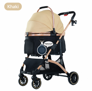 Poussette pliable pour animaux de compagnie kaki à 4 roues en alliage d'aluminium avec amortisseurs et panier de rangement - Product Image 1
