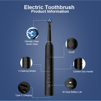 Brosse à dents électrique à rotation oscillante à 360 degrés, capteur de pression, 5 modes, blanchiment, IPX7, 4 têtes de brosse, certifiée CE, 7600 tr/min