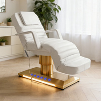Cama de Belleza Eléctrica de Lujo XFMC con 3 Motores, Cama de Masaje Elevadora con Pasamanos Dorados, Moderna Cama para Extensiones de Pestañas para Salón de Belleza