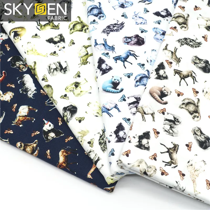 Skygen Hot Koop Hoge Kwaliteit Wholesale Nieuwe Stijl Zachte Satijn Weave 118gsm 100% Katoen Digitale Print Design Stretch Stof