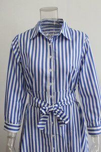 Robes chemise décontractées pour femmes à rayures coréennes de haute qualité, longueur genoux, manches longues, avec ceinture à la taille - Product Image 4