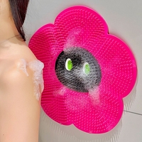 FF5919 Bantalan Penggosok Kaki Berbentuk Bunga dengan Suction Cup, Sikat Pengelupas Kulit Tubuh, Sikat Punggung Silikon untuk Mandi dan Shower
