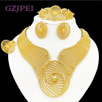 Ensemble de bijoux pour femmes tendance, plaqué or 18 carats, collier, boucles d'oreilles, bracelet, bague, 4 pièces, ensemble complet de bijoux, vente en gros, haute qualité