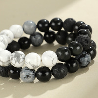 Nouveau produit : Bracelet tendance géométrique en pierre volcanique d'obsidienne, pierre flocon de neige, turquoise blanche et perles planètes pour couple
