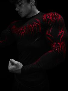 Haut de compression à manches longues pour homme, imprimé crâne gothique, design géométrique musculaire, tissu hautement extensible, chemises pour la salle de sport, l'entraînement, la course à pied - Product Image 4