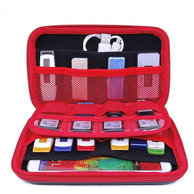 EVA Accessories Storage Case Travel Organizer Cable & Flash Drive Hard Shell Waterproof Shockproof Zipper Closure USB Case