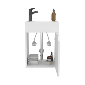 Bethel <b>Floating</b> Wide One-Door Vanity With Resin Sink White Bathroom Storage - Product Image 6