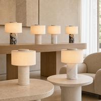 Lampe de chevet de luxe en laiton et albâtre avec abat-jour en tissu |   Contrôle tactile, LED blanc chaud à intensité variable pour chambre à coucher moderne, salon