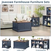 Table basse de style farmhouse, grande, avec compartiment de rangement dissimulé, bleu marine, carrée, en panneaux de particules, rustique, basse, moderne, durable