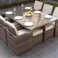 Table de salle à manger d'extérieur en rotin tressé et métal, imperméable, pour la maison et le jardin, vente en gros