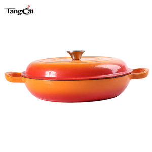 Tendance 2026 <span class=keywords><strong>Cocotte</strong></span> en <span class=keywords><strong>fonte</strong></span> peu profonde émaillée avec deux poignées, compatible four, pour cadeaux familiaux <span class=keywords><strong>ou</strong></span> entre amis - Product Image 2