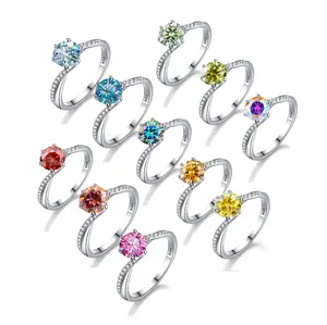 925 perak murni Gra VVS berlian warna-warni alami 1ct 6.5mm lengan memutar klasik Moissanite cincin soliter perhiasan bagus wanita