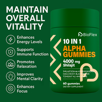 Gummies Naturelles OEM à Marque Blanche 10-en-1 Alpha Gummy Pure 4000mg Résine de Shilajit de l'Himalaya avec KSM 66 Ashwagandha pour Hommes
