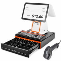 Ensemble de point de vente à double écran, tiroir-caisse, clavier, lecteur de codes-barres, écran tactile 15,6 pouces, caisse enregistreuse tout-en-un, imprimante 58 mm, Windows