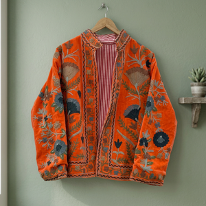 Chaqueta Varsity Vintage Suzani de Thevintageartcraft, Diseño Floral Bordado a Mano, Transpirable, Resistente al Viento, Lana/Cachemira, Lona - Product Image 3