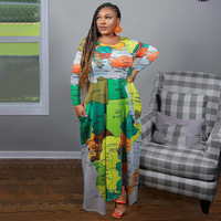 2025 nouveaux produits femmes automne mode lâche femmes élégant décontracté graphique impression longue grande taille robe