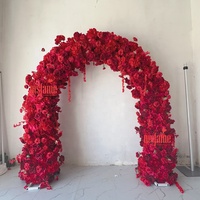 MSFAME Fleurs artificielles Décoration d'entrée Fond de mariage Hortensia Soie Rose rouge Arche de fleurs Toile de fond