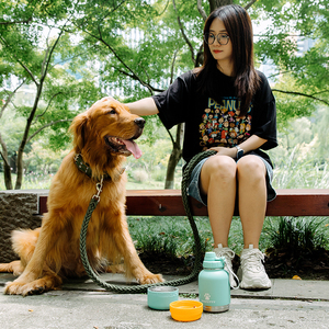 Miễn Phí Biểu Tượng Tùy Chỉnh 3 Trong 1 Xách Tay Thép Không Gỉ Pet Trung Chuyển Du Lịch Con Chó Chai Nước Với 2 Thực Phẩm Bát - Product Image 3