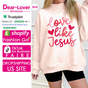 Dear-Lover Abbigliamento Boutique all'Ingrosso <span class=keywords><strong>Felpa</strong></span> Rosa Chiaro 'Love Like Jesus' per San Valentino con Collo Alto - Product Image 1