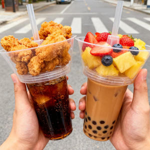24Oz Cá Nhân 2 Trong 1 Takeout PP Nhựa Trà Bong Bóng <span class=keywords><strong>Cup</strong></span> Với Gà Chiên Trái Cây Thực Phẩm Bát Trên Đầu Ăn Nhẹ Và Uống <span class=keywords><strong>Cup</strong></span> - Product Image 1