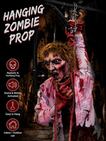 Décoration d'Halloween suspendue grandeur nature en silicone, zombie animatronique en acier avec son, pour maison hantée