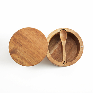 Boîte d'assaisonnement pour épices et sel en bois d'acacia naturel avec cuillère - Product Image 2