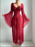 B157 Lingerie sexy, ensemble de vêtements d'intérieur confortable à col en V avec empiècements en maille, chemise de nuit transparente pour femme