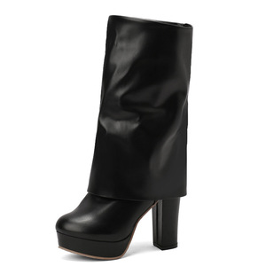 Taille US3.5-11 Sexy mode bottes à talons hauts dames couleur unie grand <span class=keywords><strong>talon</strong></span> épais plate-forme genou haute femmes chaussures bottes - Product Image 2