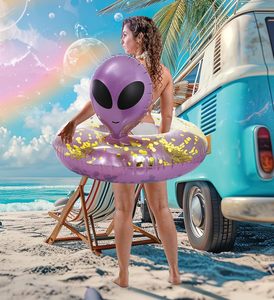 PVC Inflatable người ngoài hành tinh bơi vòng 36*24.5 inch bốn màu sắc mát hồ bơi Float cho người lớn bên bãi biển và kỳ nghỉ vui vẻ - Product Image 5