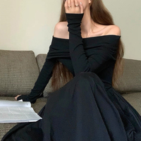 Robes maxi unies pour femmes, grande taille, à manches longues, coupe slim, épaules tombantes, de haute qualité, avec logo personnalisé, pour l'automne