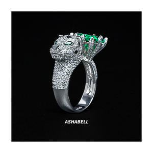 แหวนเงินแท้ S925 ประดับเพชรซิร์คอน 5A รูปเสือดาว สีมรกต ดีไซน์เฉพาะตัว - Product Image 2