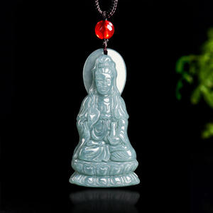 หยกธรรมชาติพระโพธิสัตว์อวโลกิเตศวาระจี้หยกน้ำเงินหยกชนิดน้ำสีฟ้าสไตล์จีน UNISEX ดีไซน์ดั้งเดิม GY24 - Product Image 1