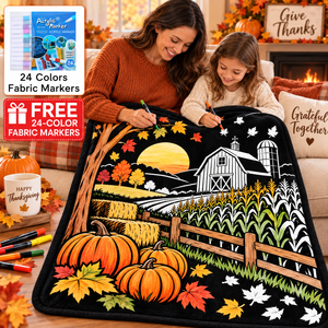 Factory Thanksgiving Gift Color Fleece <b>Sherpa</b> Kid Children Washable Oversized Washable DIY Coloring Throw <b>Blanket</b> With Markers - Product Image 2